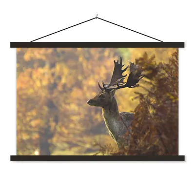 Produktbild von MuchoWow® Textilposter Hirsche - Geweihe - Herbst 120x80 cm mit schwarzem Rahmen - Wanddeko