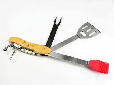 Produktbild von Jim Beam Klappbares BBQ-Set 5tlg. Grillbesteck/Grillgabel/Grillmesser/Grillwender/Flaschenöffner/Pinsel/Camping-Besteck