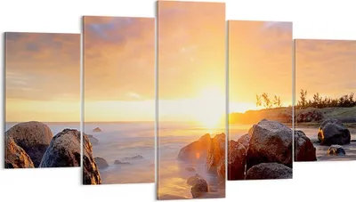 Produktbild von Bild auf Leinwand - Leinwandbild - Meer Strand Felsen - 160x85cm - Wand Bild - Wanddeko - Leinwanddruck - Bilder - Kunstdruck - Wanddekoration - Leinwand bilder - Wandkunst - EA160x85-3649