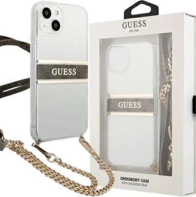 Obrázok produktu pre Puzdro Guess 4G Brown Strap Gold Chain Pre Iphone 13 Mini - Priehľadné