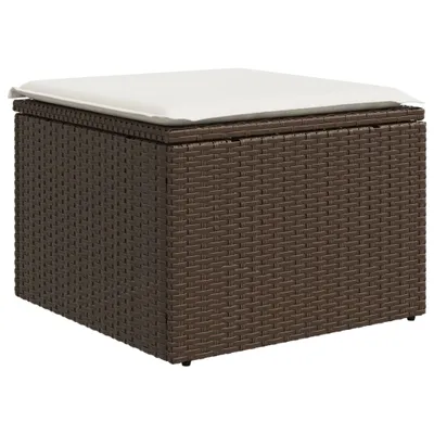 Produktbild von vidaXL Gartenhocker mit Kissen Braun 55x55x37 cm Poly Rattan