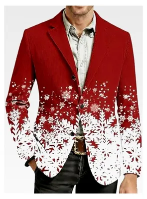 Produktbild von Weihnachtsjacke Herren Cord mit Weihnachtsmotiv Regular Fit Blazer Festlich Party Weihnachtsanzug Bedruckte Langarm Anzugjacke