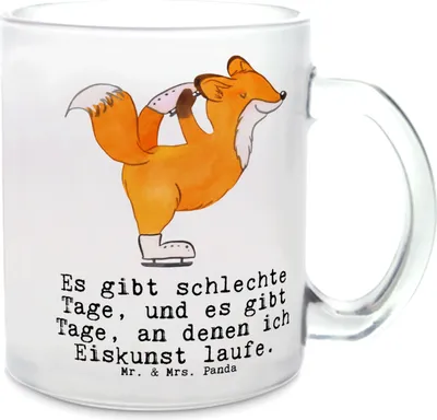 Produktbild von Mr. & Mrs. Panda Teetasse Glas Fuchs Eiskunstläufer - Transparent - Geschenk, Eiskunstläuferin, Pott, Teebecher, Häferl, Eiskunst, getränkebecher, Tee Tasse
