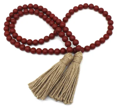 Image de Guirlande de perles en bois avec franges, 150 cm, couleur bordeaux, diamètre des perles : 16 mm