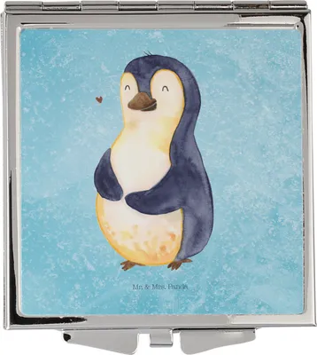 Produktbild von Mr. & Mrs. Panda Kleiner Spiegel Pinguin Diät - Eisblau - Geschenk, Taschenspiegel klappbar, Kosmetikspiegel, Abnehmen, Schminkspiegel klein, glücklich, Handspiegel