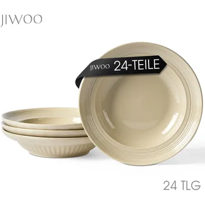 Produktbild von Teller set 24-teiliges Ø20,4 cm Keramik Suppenteller Speiseteller Pastateller Set für 24 Personen Tiefteller Set Mikrowellen- und Spülmaschinenfest