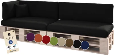 Produktbild von sunnypillow Palettenkissen Outdoor, wasserdicht, UV-lichtecht - 6er Set - Palettenauflage für Palettensofa für Haus, Garten - Palettenpolster für Palettenmöbel - Rückenkissen & Sitzkissen Schwarz