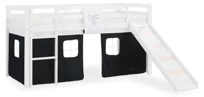 Image de Hochbett Spielbett Kinderbett Rutsche Kiefer Vorhang schwarz 90x200 Jugendbett