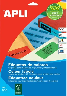 Produktbild von Apli - Farbige Etiketten ft 210 x 297 mm (B x H), gelb, 100 Stück, 1 pro Blatt