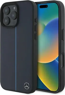 Obrázek produktu pro Mercedes Mb Blue Line Kožené pouzdro Magsafe pro Iphone 16 Pro Max - námořnická modrá