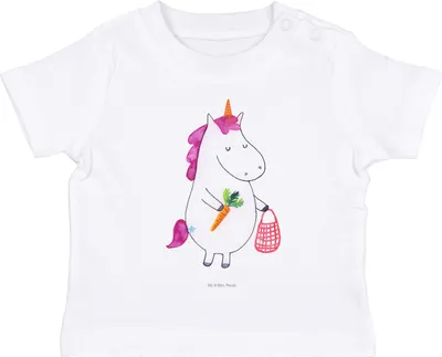 Produktbild von Mr. & Mrs. Panda  T-Shirt Einhorn Gemüse 0. - 6. Monat - Weiß - Geschenk, Unicorn, Kleinkind, Organic Baby, Babyshirt, Biomarkt, Jerseyshirt, Einhörner, Wochenmarkt