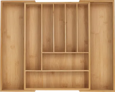 Immagine prodotto di Portaposate Relaxdays, 7–9 scomparti, inserto estraibile per posate, A x L x P: 5 x 32,5–53,5 x 43 cm, bambù, naturale