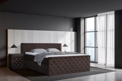 Produktbild von Boxspringbett 180 x 200 cm mit Bettkasten, Matratzen und Topper, Bonell-Matratzen H4, Braun Aosta