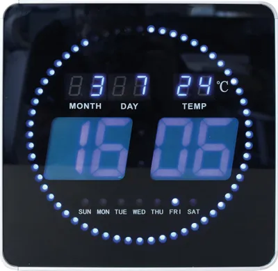Obrázok produktu pre UNiLUX 400124566 LED nástenné hodiny FLO LED s dátumom/teplotou čierne(S)