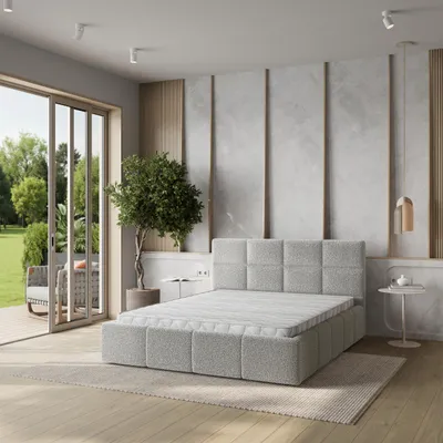 Zdjęcie produktu dla Łóżko tapicerowane Masseno COMO Q 120x200 cm, łóżko tapicerowane z pojemnikiem – jasnoszare, QUELLE 83