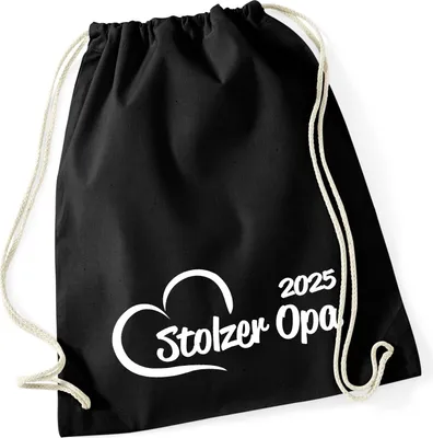 Produktbild von Huuraa Turnbeutel Stolzer Opa 2025 Herz 12 Liter Black Baumwolle Rucksack Geschenkidee