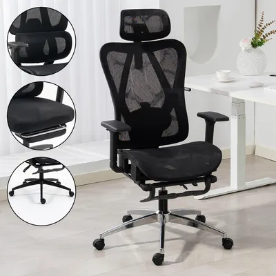 Produktbild von AMBINESS Bürostuhl Schreibtischstuhl | verstellbare Armlehnen & Kopfteil | Ergonomisch | stufenlos verstellbare Lendenstütze | inkl. 2 Rollensets | bis 150kg | BackPro Mesh-Chrome
