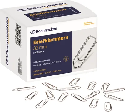 Produktbild von Soennecken 1353, Galvanisiertes Metall, Silber, 32 mm, 1000 Stück(e)