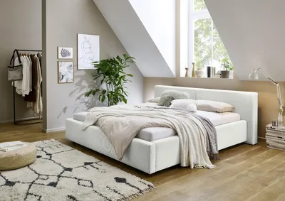 Produktbild von Meise Möbel Stauraumbett Cube 160x200 cm | Bettkasten & Lattenrost | Webstoff Weiß | Holzfuß schwarz
