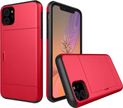 Produktbild von Mobigear Card iPhone 11 Hülle Hardcase Backcover Stoßfest mit Kartenhalter - Rot