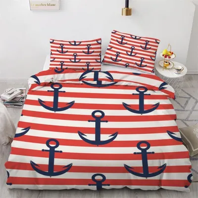 Obrázok produktu pre Sada posteľnej bielizne 200x200 cm, 3-dielna, mikrovlákno, motív kotvy, zapínanie na zips