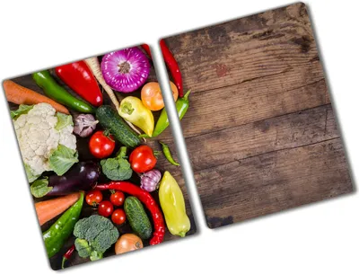 Produktbild von Tulup Glas Herdabdeckplatte - 2x40x52 cm - Glaskeramikkochfeld-Abdeckung Spritzschutz Glasabdeckplatte Kochplattenabdeckung und Schneidebrett - Zweiteilig - Essen & Getränke - Gemüse - Mehrfarbig