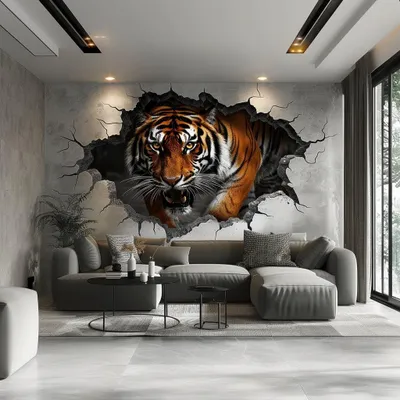 Produktbild von Decords Wandtattoo – majestätischer Tiger mit 3D-Mauerdurchbruch, 61 cm