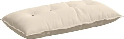 A beige cushion on a white background.