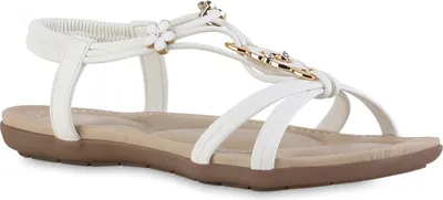 Produktbild von VAN HILL Damen Riemchensandalen Sandalen Zierperlen Strass Sommer Schuhe 841742, Farbe: Weiß, Größe: 41