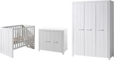 Produktbild von Babyzimmer-Set Erik - Zweitüriger Kleiderschrank, Kommode, Wickeltisch & Babybett - MDF/Weiß