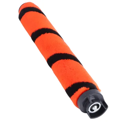 A vacuum cleaner brush roll with orange and black stripes, shown against a white background.