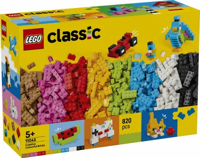 Produktbild von LEGO Classic Kreative Bunte Steine - Lernspielzeug zur Förderung der Feinmotorik - Tiere, Dinosaurierfiguren & Fahrzeuge inkl. Flugzeug & Auto - Geschenk für Jungen & Mädchen ab 5 Jahren - 11045