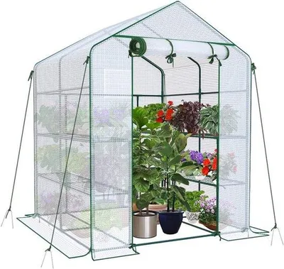 Produktbild von Weißes Gewächshaus mit 8 Regalen 143x143x195 cm