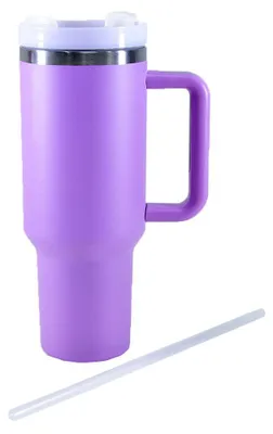 Obrázok produktu pre Termo pohár s uškom z nehrdzavejúcej ocele so slamkou, fialový, 1200 ml
