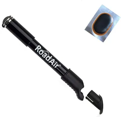 Produktbild von Road-Air M22-02 Rahmenpumpe Fahrradpumpe Flexschlauch schwarz inkl. 1 x Schlauchflicken
