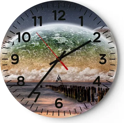 Produktbild von Wanduhr - Rund - Glasuhr - Abstraktion Planet Erde Globus - 30x30cm - Schleichendes Uhrwerk - Lautlos - zum Aufhängen bereit - Dekoration Modern - Wanddekoration aus Glas - C4AR30x30-0353