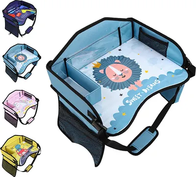 Produktbild von Happy Home Kinder Reise Aktivitätstisch Kinder Reisetisch Auto, Multifunktionaler Snacktisch für Autositze, Abwischbare Tischfläche Rosa Dunkelblau