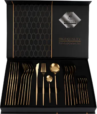 Produktbild von Cheffinger, 24 teiliges Besteckset für 6 Personen Elegantes Set, Gold