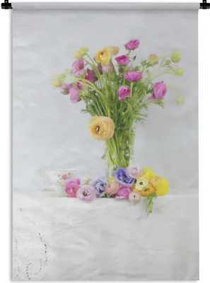Produktbild von MuchoWow® Wandteppich Wandbehang Stillleben - Farben - Blumen 60x90 cm Tapisserie Dekoration Wandtuch - Foto-Teppich - Abwaschbar