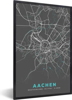 Produktbild von MuchoWow® Gerahmtes Poster Stadtplan - Aachen - Deutschland - Karte 40x60 cm - Poster mit Schwarzem Bilderrahmen Wandposter Rahmen Foto Bilder - Papierdruck - Wandbilder
