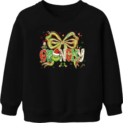 Immagine prodotto di Grinchy Natale Grinch divertente Babbo Natale fiocco regalo retrò unisex bambini felpa maglione, nero, 116