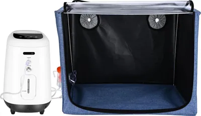 Obrázek produktu pro Kyslíková komora pro domácí mazlíčky – ICU nebulizační stan 100 l – pro kočky a psy – skládací a přenosný – kyslíková terapie a nebulizace – modrá barva