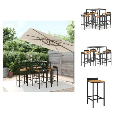 Image de vidaXL Ensemble bar de jardin 7 pièces noir Poly rotin & bois massif acacia - Ensemble de meubles de jardin