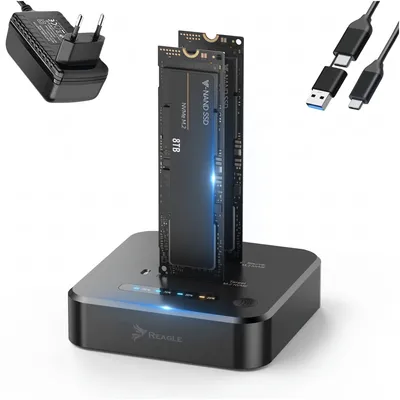 Produktbild von Reagle Dockingstation für 2× M.2 NVMe SSD, Offline-Klonen, USB-C 3.2 Gen 2, 10 Gbit/s, M-Key/B&M-Key, 2230 / 2242 / 2260 / 2280 / 22110 , bis 16 TB