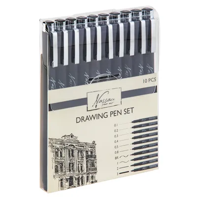 Obrázek produktu pro Nassau Fine Art 10dílná sada kaligrafických tužek Pigment Fineliners | kreslící tužky pro dospělé | 9 černých finelinerů + 1 černé pero se štětcem | kreslící tužka | skicovací tužka - kreslící tužka - kreslící tužka - kaligrafická tužka - inkoustová pera