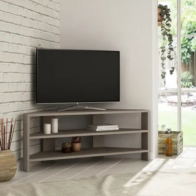 Produktbild von DECORTIE Thales Modernes Eck-Fernsehgerät Multimedia-Center TV-Ecke Hell Mokka 110 x 36 x 45 cm