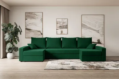 Produktbild von ALTDECOR Ecksofa mit Schlaffunktion und Bettkasten Corner Sofa Eckcouch Couch U-Form universal, links/rechts angeordnet Schlafcouch Ausziehbar Wohnlandschaft  ALESIA-U - 301x140x90cm Grün