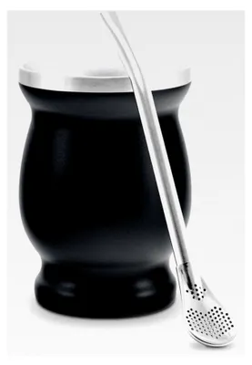 Produktbild von Mate Tee Becher Set ● Doppelwandiger Edelstahl Matebecher mit Matetrinkhalm aus Edelstahl (schwarz)