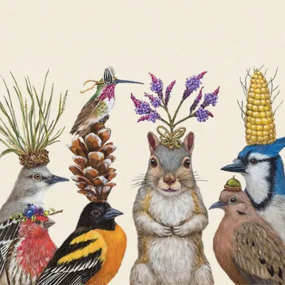 Produktbild von 20 Servietten Party Snacks? - Treffpunkt der Tiere mit Kopfschmuck 33x33cm