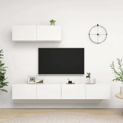 Obrázok produktu pre The Living Store TV skrinky 3 ks. Biely materiál na báze dreva